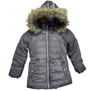 *SOLD* TOMMY HILFIGER Girls PUFFER COAT Faux Fur Hood NAVY BLUE Size 6